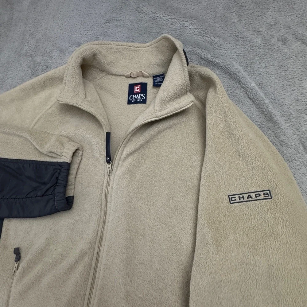 Chaps Men's Fleece Full Zip Long‎ Sleeve Size XL Beige and Grey Super Clean